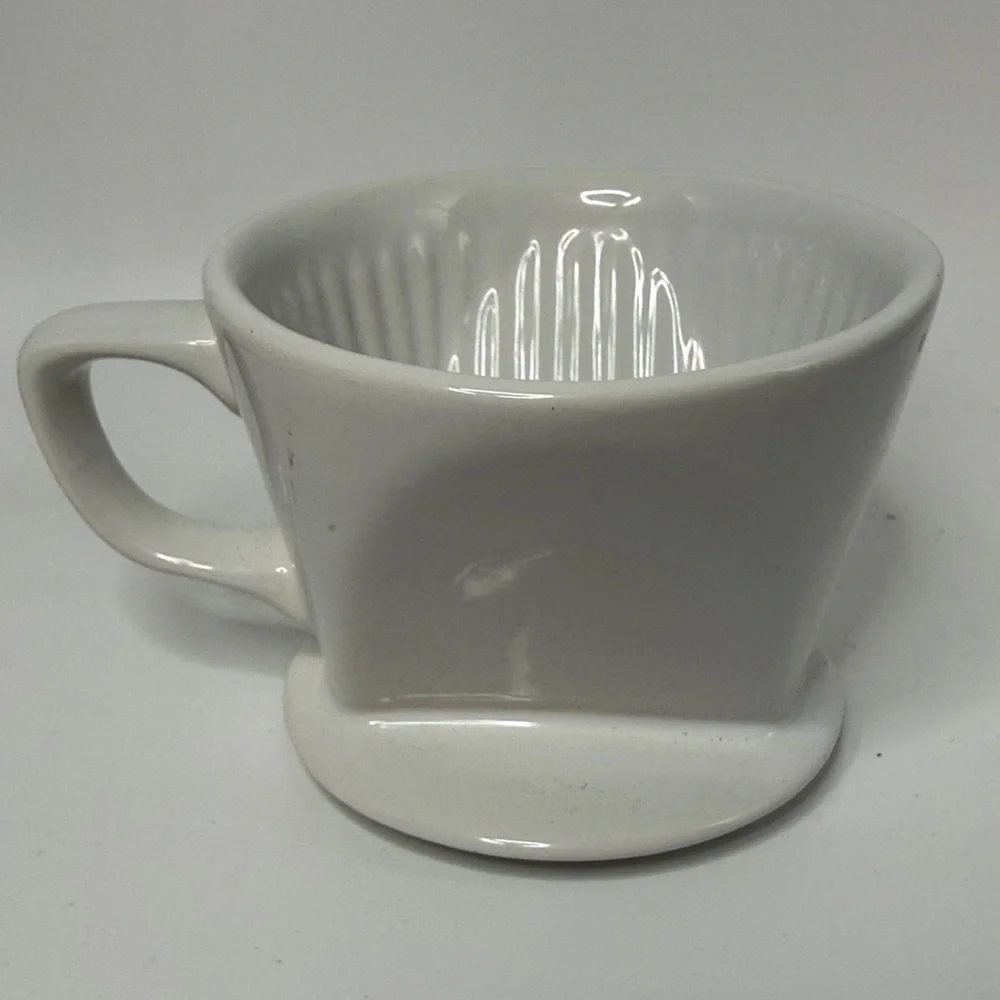 Sur La Table White Ceramic Stoneware Pour Over Coffee Dripper 3 Hole Flat Bottom
